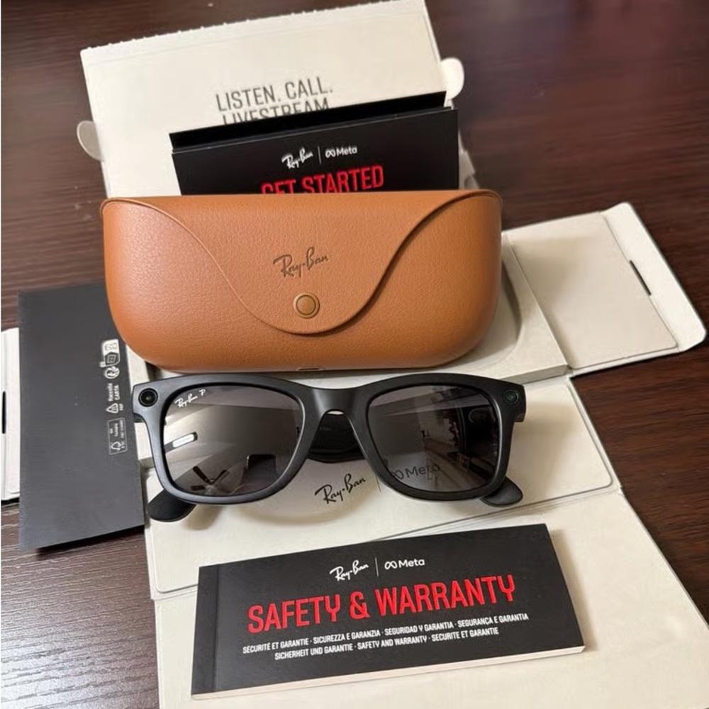 Ray-Ban Black Frame Sunglasses with Brown Leather Case
